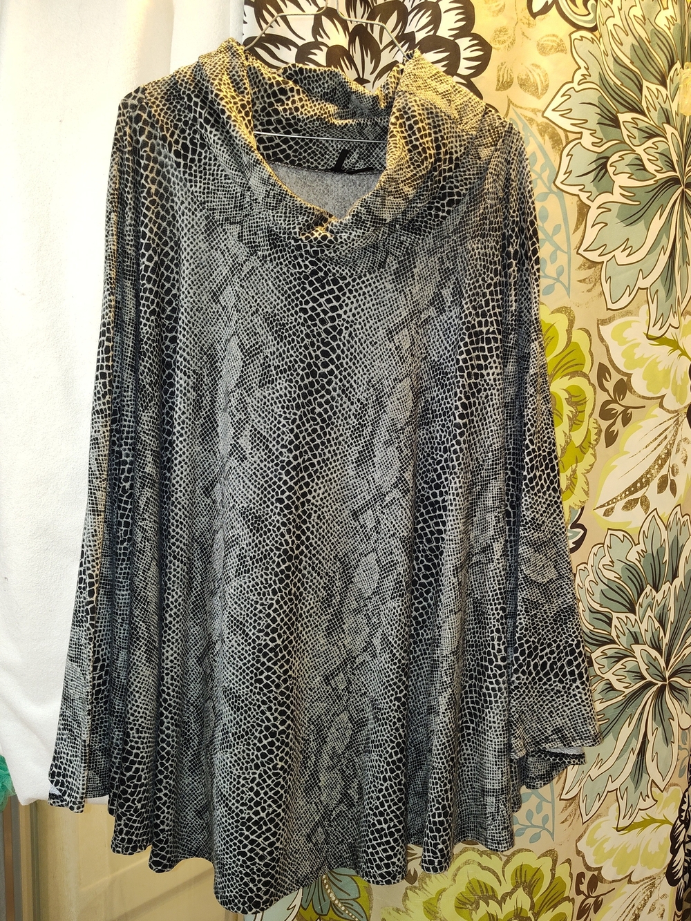 Lapis Black and Taupe Snake-Print Cowl Neck Tunic Poncho